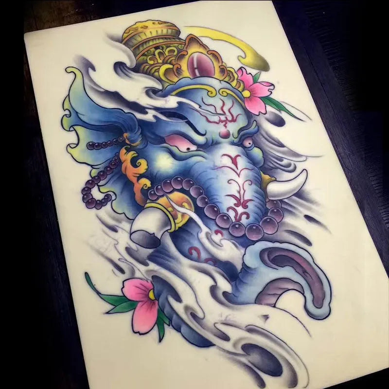 Piel-sintetica-practica-tattoo-tatuaje-tatuador-elefante-azul