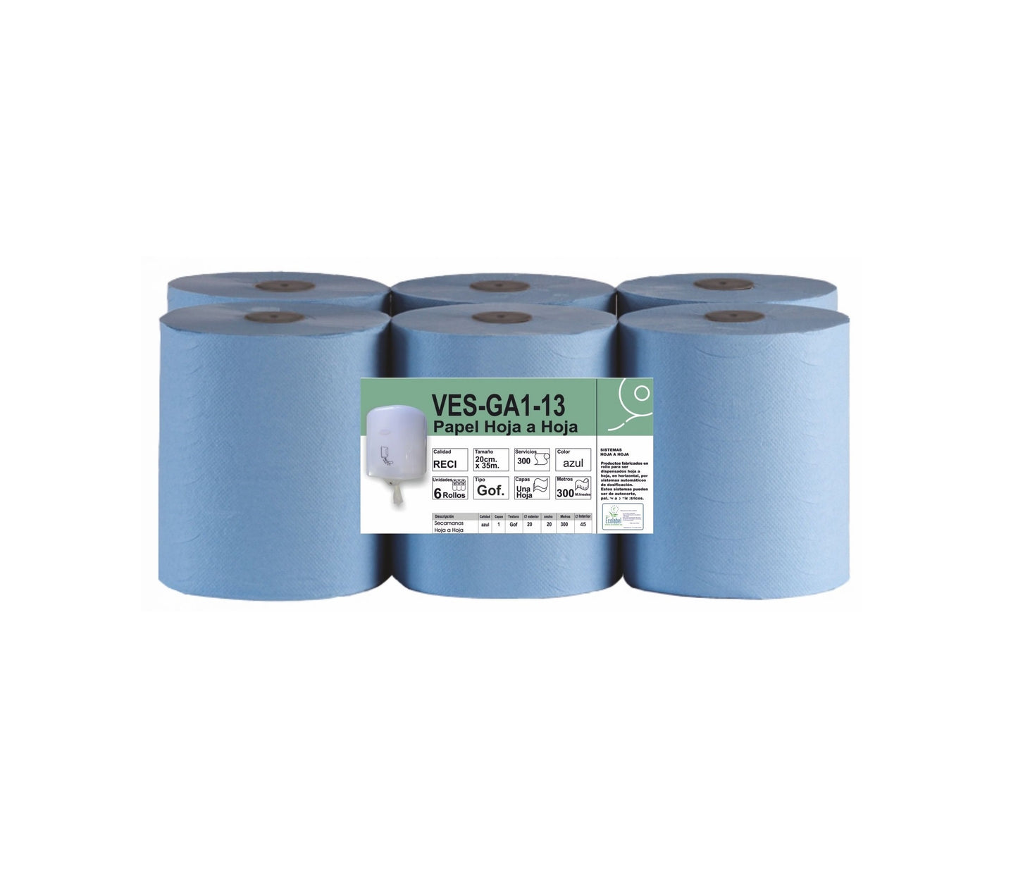 Rollo papel azul secamanos 6 x 300