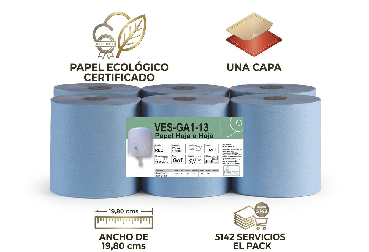 Rollo papel azul secamanos 6 x 300