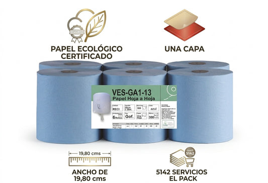 Rollo papel azul secamanos 6 x 300